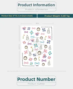 Detailed sheet of Japanese cartoon 5D nail art stickers with bunny and hedgehog patterns