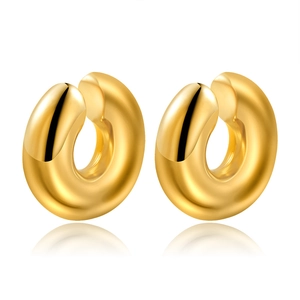 Chunky C Shape Hoop Earrings For Women Stainless Steel Gold Plated Hollow Textured Retro Geometric Minimalist Jewelry