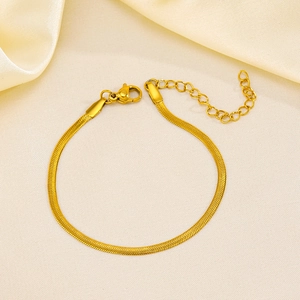 Flat gold snake bone chain bracelet in stainless steel with adjustable lobster clasp