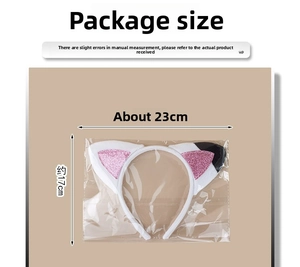 Size chart showing plush cat ear headband dimensions at 23cm width and 17cm height