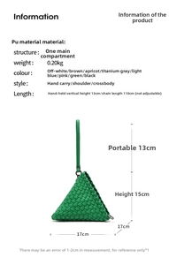 Detailed dimension guide for green woven PU triangle bag with chain strap specs