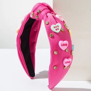 Pink twisted headband with heart candy charms and rhinestones for Valentine's Day