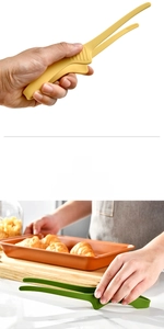 Kitchen food tongs with ergonomic handle and stand feature for hygienic vertical storage