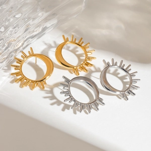 Minimalist sun and moon 18K gold stainless steel stud earrings in gold and silver