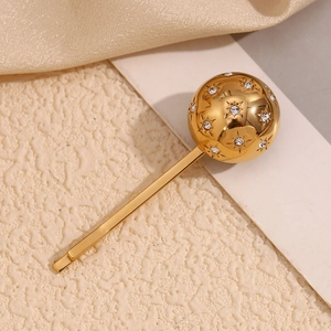 Luxus Edelstahl Sternenmuster Kugel Haarspange Für Damen 18K Vergoldet Strass Haarnadel Geometrisch Mode Haarschmuck