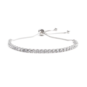 Close-up of sparkling cubic zirconia stones and adjustable sliding clasp on the silver chain