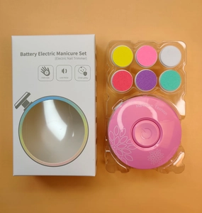 Pink electric nail trimmer set with six colorful grinding heads for baby and adult care