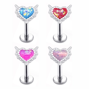 Stainless Steel Heart Wing Artificial Opal Lip Stud Labret Piercing Jewelry Cute Princess Style Ear Bone Stud For Women