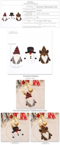 Christmas gnome snowman and reindeer cutlery holders with product size specifications