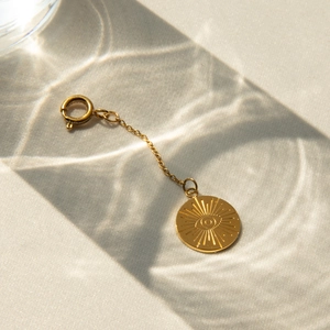 18k gold plated stainless steel evil eye pendant connector with delicate chain link