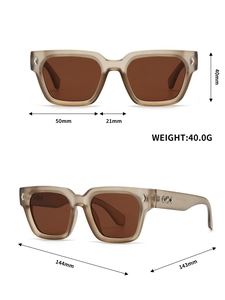 Detaillierte Größenangaben und Abmessungen für diese quadratische Retro Sonnenbrille