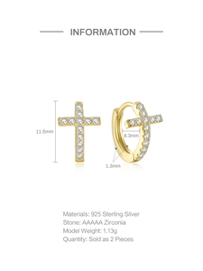 Macro detail showing 925 silver cross earring dimensions with AAAAA zirconia stones