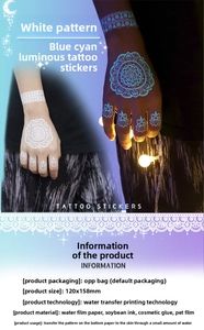 Glow in the dark mandala tattoo stickers showing daytime white and nighttime blue glow