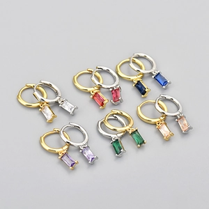 Copper Rectangular Rhinestone Huggie Earrings For Women Vintage Geometric Fashion Ear Jewelry With 925 Silver Earring Post