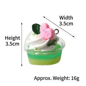 Porte-clés mini sundae au yaourt avec cœur Love, pendentif dessert résine de 3,5 cm