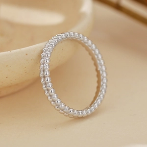 Minimalist S925 sterling silver double row bead ring with polished finish for women