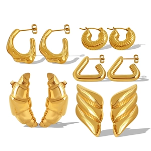 Collection of 18K gold-plated earrings with croissant and geometric textured designs