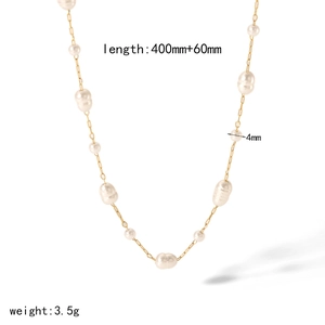 Elegant gold titanium steel necklace with white pearls and adjustable 40+6cm extension chain
