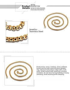 Polished stainless steel square pearl chain for men showing 3mm and 4mm width details