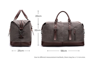 Detailed dimensions of the canvas travel bag showing height and width on white background