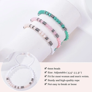 Bohemian 6mm crystal beaded bracelets set with adjustable woven cords for women