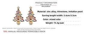 Detailed view of rhinestone-encrusted Christmas tree drop earrings with colorful crystals