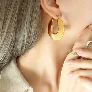 Chunky Creolen Edelstahl 18K Vergoldet U-Förmig Hufeisen Offener Kreis Minimalistischer Modeschmuck Für Frauen