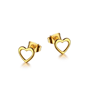 Elegant gold hollow heart-shaped stud earrings in minimalist titanium steel style