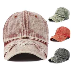 Retro Distressed Denim Baseball Cap 100% Cotton Washed Frayed Edge Adjustable Sun Hat Vintage Streetwear For Men Women