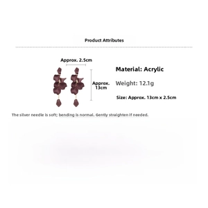 Detail view of red acrylic petal tassel earrings with 13cm length and 12.1g weight