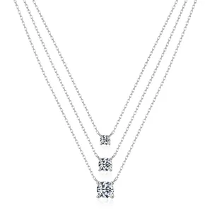 Minimalist s925 silver necklace with sparkling round zircon pendants in three sizes