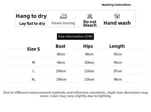 Size guide and washing instructions for printed V-neck floor-length maternity dress