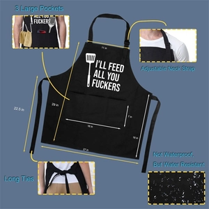 Schwarze Küchenschürze mit lustigem Spruch, 3 großen Taschen und verstellbarem Nackenband