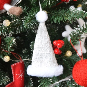 Christmas Tableware Cutlery Holders Mini Stocking Hat Mitten Ornaments White Silver Tweed Faux Fur Decorative Hanging