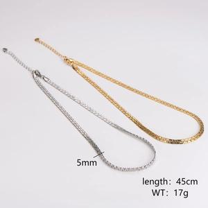 5mm wide street style cuboid chain necklaces in gold and silver finish, 45cm length