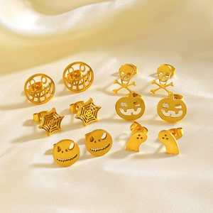 Boucles D'oreilles Halloween En Acier Inoxydable Citrouille Crâne Fantôme Toile D'araignée Bijoux De Fête Pour Femmes Hommes