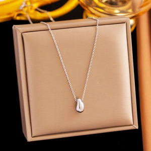 Minimalist titanium steel necklace with elegant water drop pendant and polished silver finish