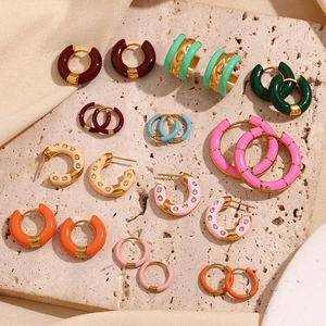 Colorful enamel hoop earrings with 18K gold plating and sparkling zircon accents