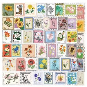 Autocollants Transparents en Forme de Timbre Fleurs Botaniques Imperméable PET Vintage Décalcomanies Décoratives pour Journaling Scrapbooking Ordinateur Portable Guitare Coque de Téléphone