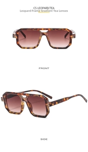 Detail of leopard print sunglasses with gradient tea lenses and stylish metal rivets