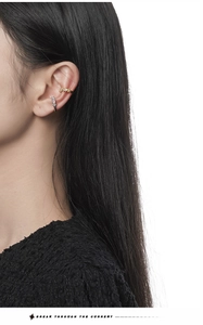 Detail of S925 sterling silver ear cuffs with colorful zircon stars on model ear