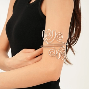 Exaggerated Twisted Spiral Arm Cuff Bracelet Alloy Geometric Flower Open Adjustable Upper Arm Jewelry For Women