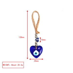 Blue heart Evil Eye charm dimensions: 130mm length and 35mm width on white background