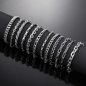 Men's stainless steel Cuban and Figaro link chain bracelets collection in silver finish