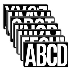 Macro view of 6 inch waterproof letter and number stickers with black and white contrast