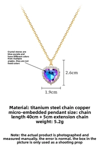 Detailed view of heart pendant featuring blue-purple gradient crystal and zircon stones