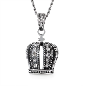 Crown Pendant For Necklace Stainless Steel Rhinestone Inlaid Hip Hop Style Men Vintage Charm Accessory