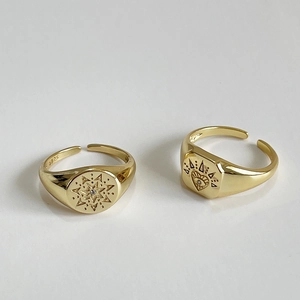 Vintage 925 sterling silver gold rings with star and heart patterns and zircons