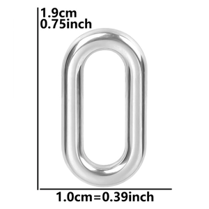 Detailed silver oval chain link dimensions showing 1.9cm height and 1.0cm width