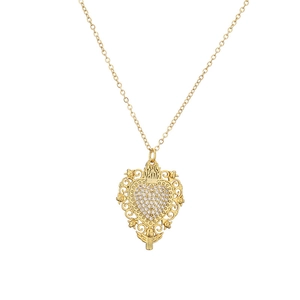 Élégant collier pendentif cœur doré avec micro-pavé de zircons et de perles